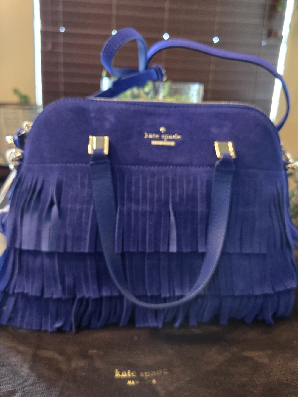 kate spade Blue Suede Fringe Satchel